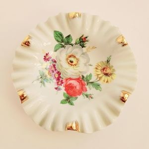 MITTERTEICH BAVARIA GERMANY Candy Dish - Rose - Deeply  Fluted Edge Gold Accent